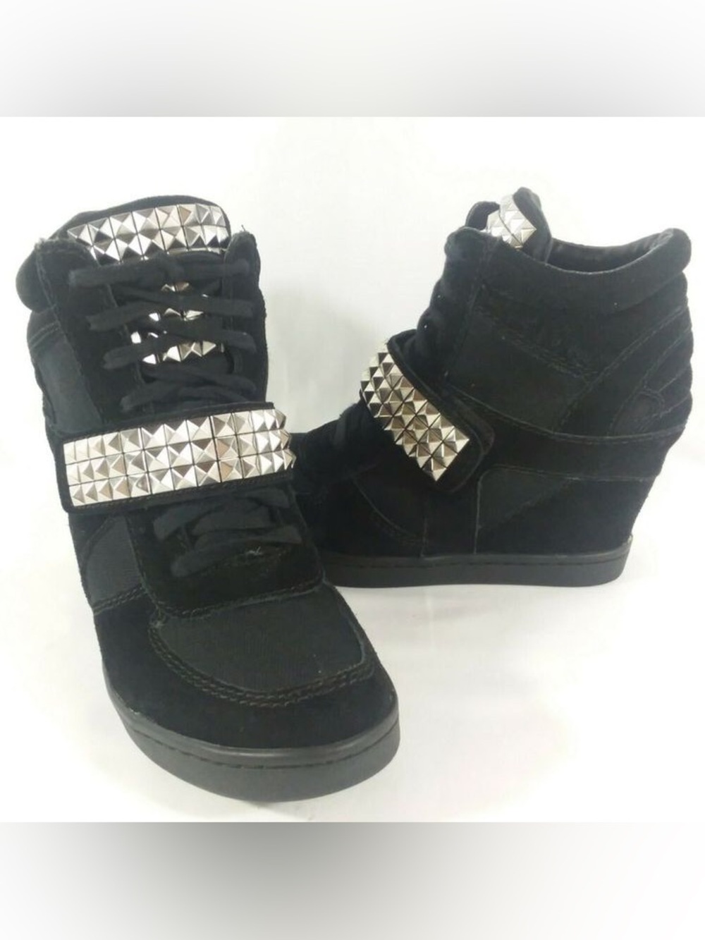 Steve Madden Black Wedge Sneakers with Silver Studs ISO